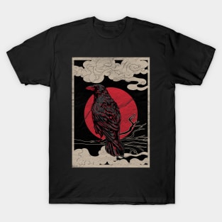 Norse Raven Red Moon Gothic Dark Night Pagan Occult Tattoo T-Shirt